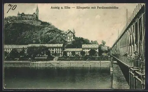 AK Aussig a. Elbe, Flusspartie mit Ferdinandshöhe