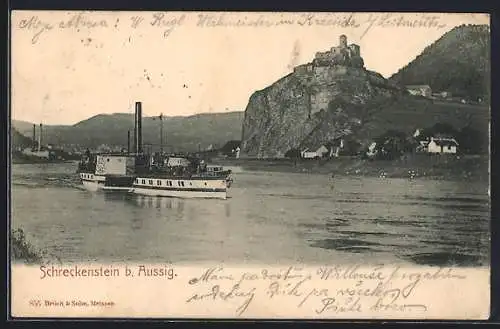 AK Schreckenstein, Albdampfer vor der Burg