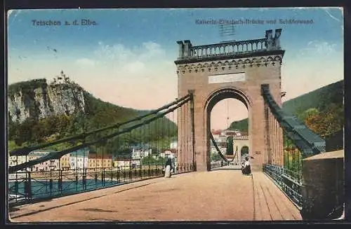 AK Tetschen a. d. Elbe, Kaiserin-Elisabeth-Brücke und Schäferwand