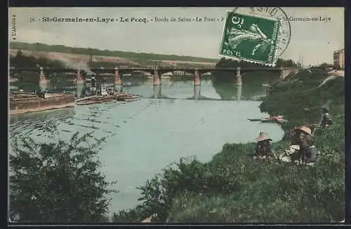 AK St. Germain-en-Laye-Le Peyq, Bords de Seine, Le Pont au loin