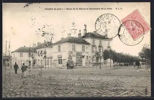 AK Poissy /S.-et-O., Place de la Mairie et Boulevard de la Gare