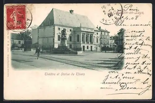 AK Saint-Germain-en-Laye, Theatre et Statue de Thiers