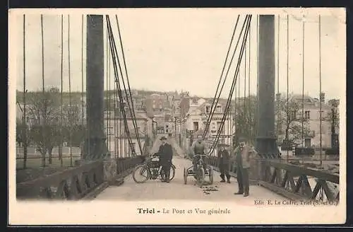 AK Triel, Le Pont et Vue generale, Bicycle, Tricycle