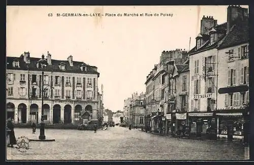 AK Saint-Germain-en-Laye, Place du Marché et Rue de Poissy