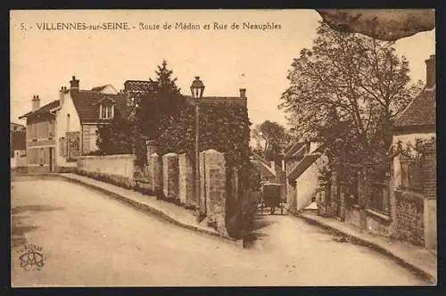 AK Villennes-sur-Seine, Route de Médan et Rue de Neauphles