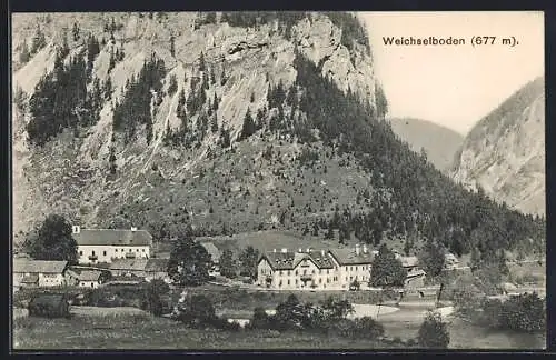 AK Weichselboden, Panorama mit Bergklippen