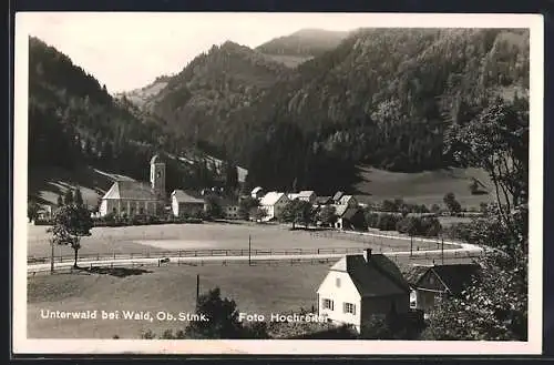 AK Wald am Schoberpass, Unterwald, Teilansicht mit Kirche