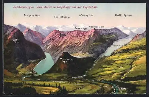 AK Bad Aussee, Teilansicht mit Alt-Aussee, Seen und Bergpanorama