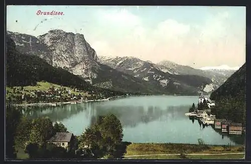 AK Grundlsee, Ortspartie im Gebirge