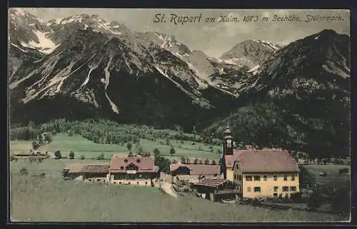 AK St. Rupert am Kulm, Ortsansicht mit Bergpanorama