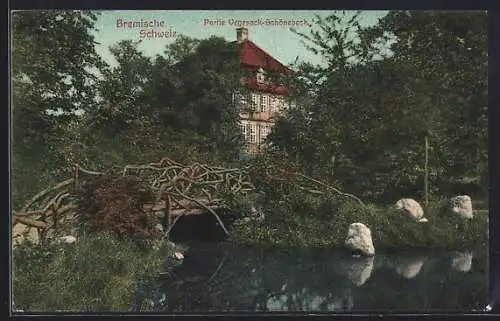 AK Bremen-Vegesack, Schönebeck / Bremische Schweiz, Ortspartie mit Brücke