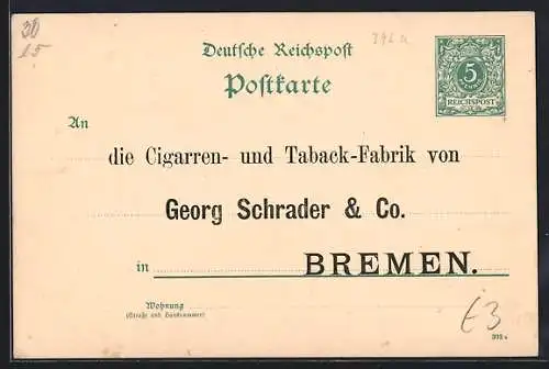 AK Bremen, Korrespondenzkarte der Cigarren-Fabrik G. Schrader &amp Co.