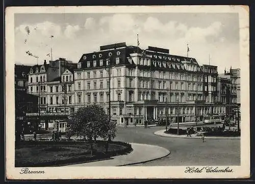 AK Bremen, Hotel Columbus, Strassenbahn