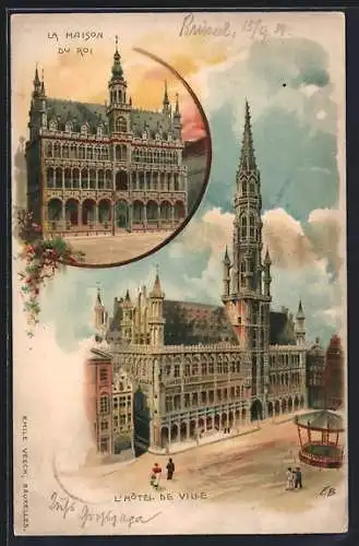 Lithographie Brüssel / Bruxelles, La Maison du Roi, L'Hotel de Ville