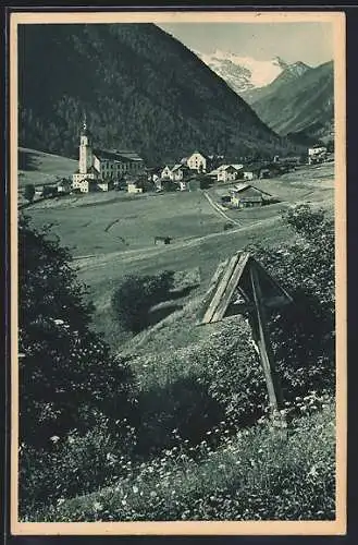 AK Neustift im Stubai, Ortsansicht mit Gletscher