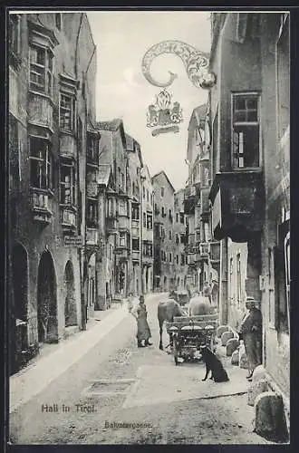 AK Hall, Strassenpartie mit Gasthof