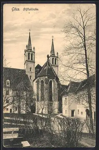 AK Göss, Blick zur Stiftskirche