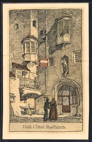 Künstler-AK Hall /Tirol, Rathaus