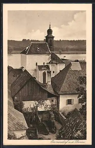 AK Emmersdorf an der Donau, Ortspartie mit Kirche