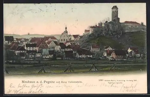 AK Neuhaus a. d. Pegnitz, Teilansicht mit Burg Veldenstein