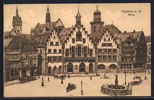 AK Alt-Frankfurt, Römer mit Brunnen, Pferdekutsche