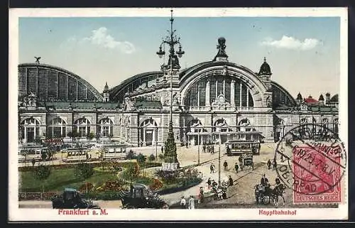 AK Frankfurt, Strassenbahnen auf dem Platz vor dem Hauptbahnhof