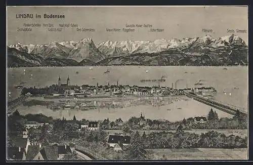 AK Lindau i. Bodensee, Insel mit Bergpanorama