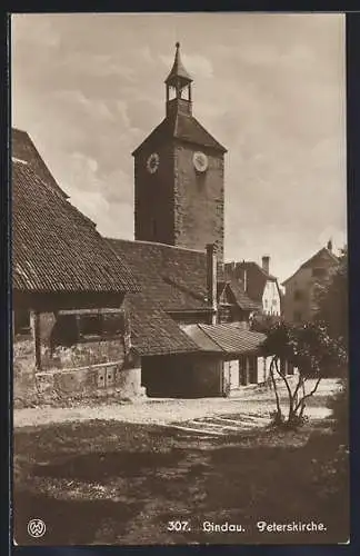 AK Lindau / Bodensee, Strassenblick oberer Schrannenplatz mit Peterskirche