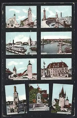 AK Lindau / Bodensee, Hafen, Marktplatz und Diebesturm