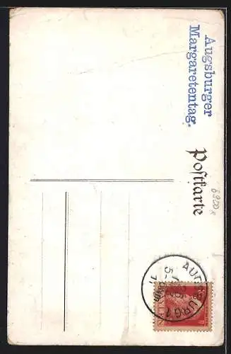 Künstler-AK Augsburg, Margaretentag 1911, modisch gekleidete Frauen