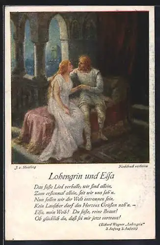 Künstler-AK Richard Wagner Lohengrin, Lohengrin und Elsa