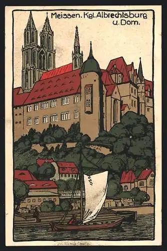 Steindruck-AK Meissen, Königliche Albrechtsburg und Dom