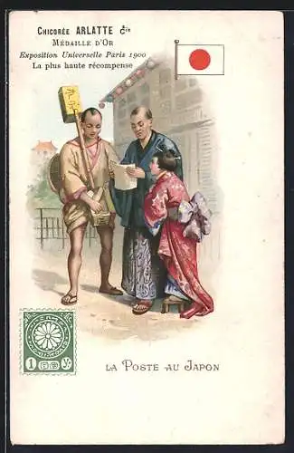 Lithographie Paris, Exposition Universelle 1900, La Poste au Japon, Postbote, Briefträger