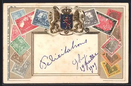 Präge-AK Deutschland, Briefmarken und Wappen