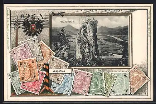 Präge-AK Kufstein, Briefmarken und Teufelskanzel