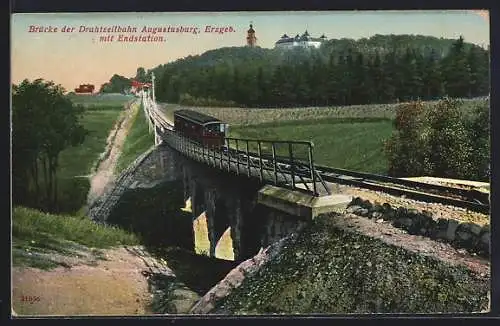AK Augustusburg, Brücke der Drahtseilbahn mit Endstation
