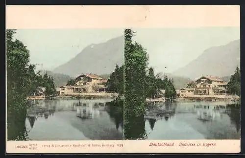 Stereo-AK Badersee /Bayern, Gasthaus am Seeufer