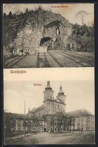 AK Waldsassen, Lourdes-Grotte und Kirche