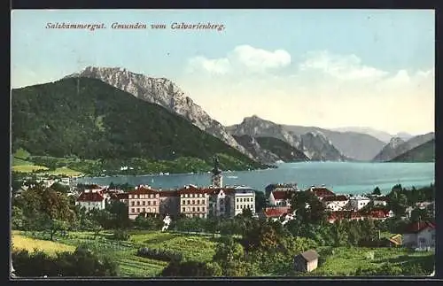AK Gmunden /Salzkammergut, Ortsansicht vom Calvarienberg