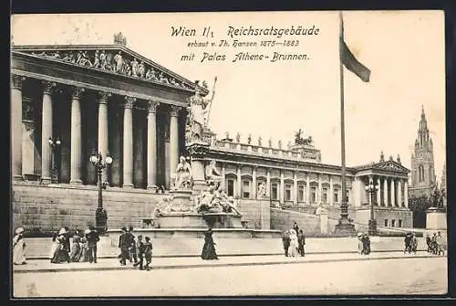 AK Wien, Reichsratsgebäude mit Palas Athene-Brunnen