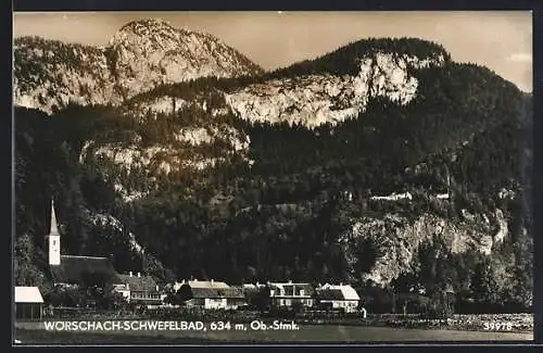 AK Wörschach-Schwefelbad /Ob.-Stmk., Ortsansicht gegen die Berge