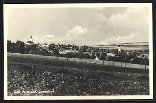 AK Gross Petersdorf /Burgenland, Ortspanorama von einer Wiese aus