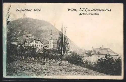 AK Wien-Kahlenbergerdorf, Stadtbahnstation Kahlenbergerdorf, Blick zum Leopoldsberg