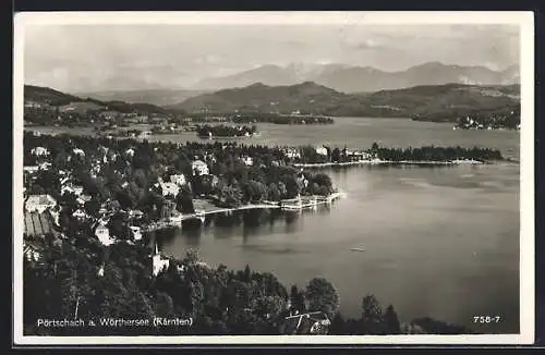 AK Pörtschach am Wörthersee, Teilansicht mit Wasserblick und Bergpanorama