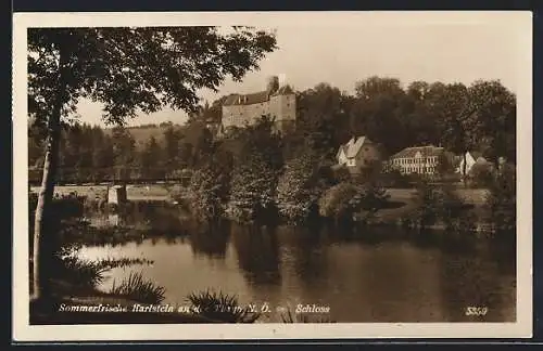 AK Karlstein a. d. Thaya, Schloss und Brücke vom Wasser aus