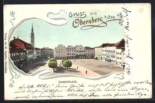 AK Obernberg a. Inn, Marktplatz im Sonnenschein