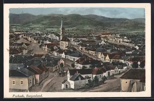 Künstler-AK Purbach, Ortsansicht mit Kirche