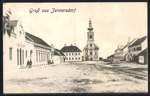 AK Jennersdorf, Strassenpartie mit Kirche