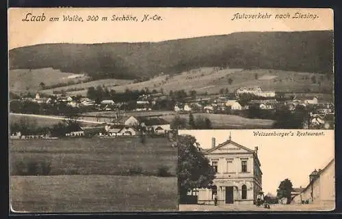 AK Laab am Walde, Weissenberger`s Restaurant, Teilansicht mit Autoverkehr nach Liesing