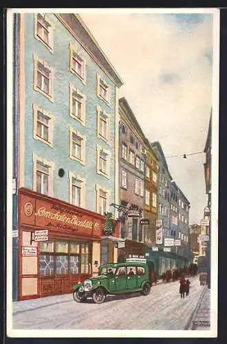 Künstler-AK Salzburg, Gasthof Schwechat, Linzergasse 34